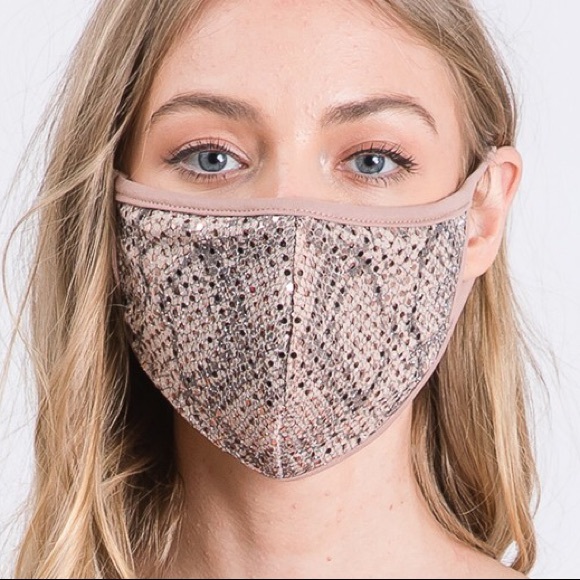 Rose Gold Sequin Face Mask, Bling Face Mask - Picture 2 of 5